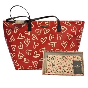 Kate Spade ♠️ Margareta Lipstick Hearts Tote & Scribble Staci Continental Wallet